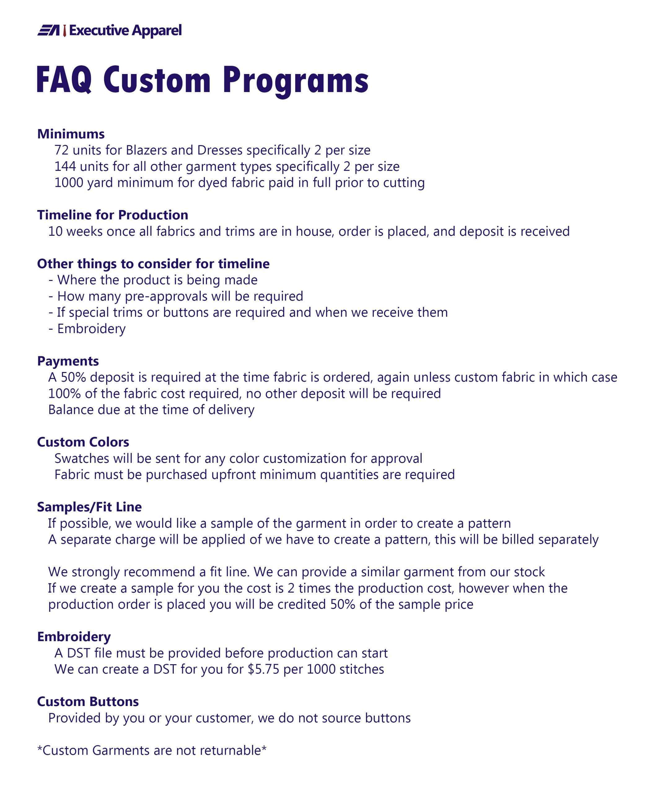 Custom Order FAQ