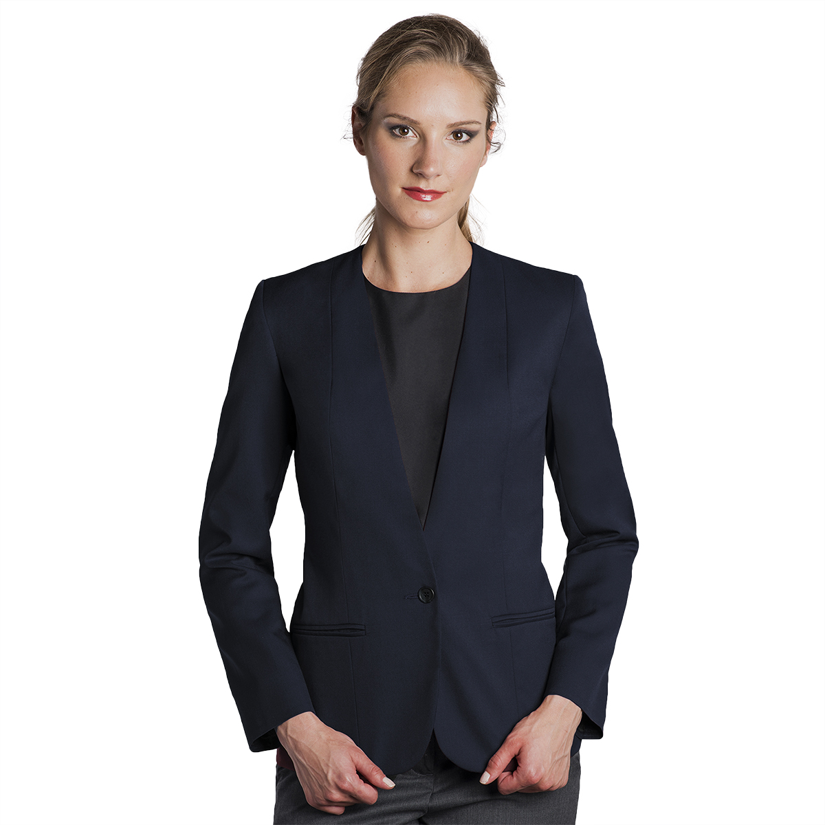 Executive Apparel Women's Navy Easywear Single Breasted 2-Button Blazer 2