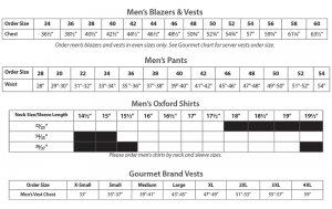 Size Chart for Men's Uniform Apparel